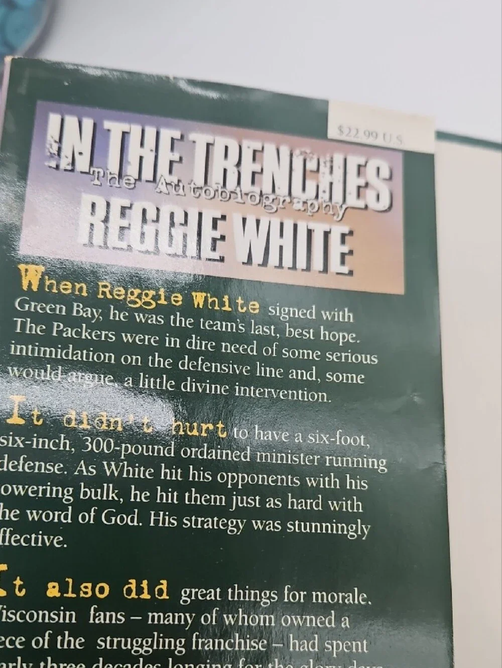 Reggie White In The Trenches Hardcover Book - Black/White Cover
